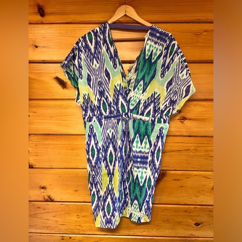 SHIRALEAH Chicago NWT Green Blue Yellow Multicolor V Neck Tunic Large